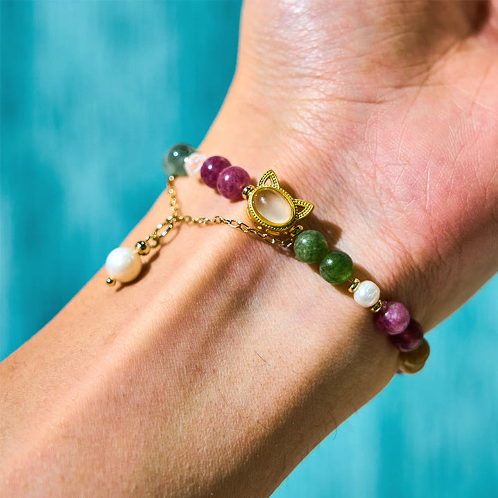 Buddha Stones Colorful Tourmaline Lucky Cat Positive Bracelet - image 5