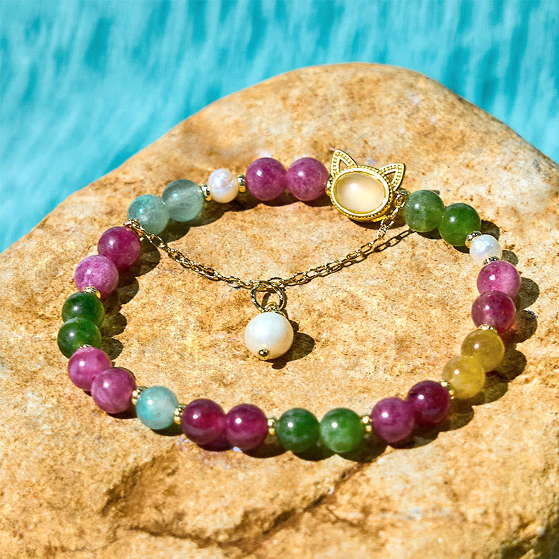 Buddha Stones Colorful Tourmaline Lucky Cat Positive Bracelet - image 8