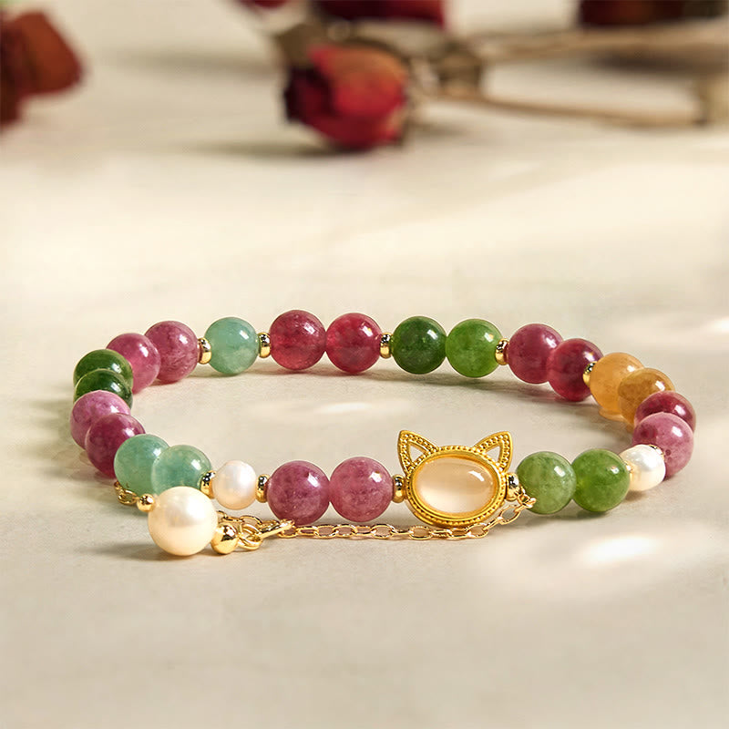 Buddha Stones Colorful Tourmaline Lucky Cat Positive Bracelet - image 2