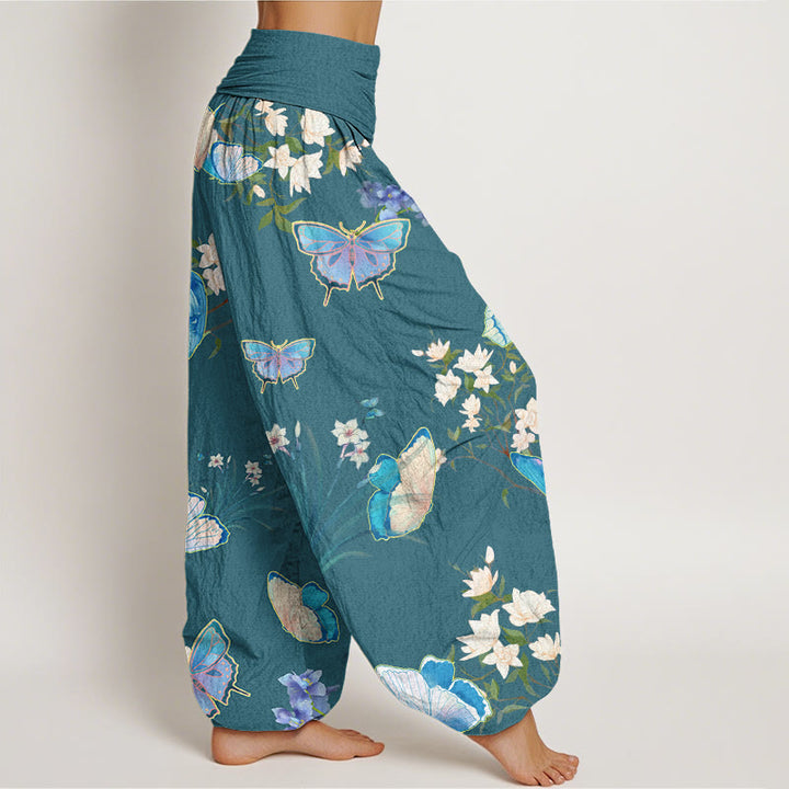 Buddha Stones Casual Butterfly And Flower Pattern Women's Elastic Waist Harem Pants - image 6