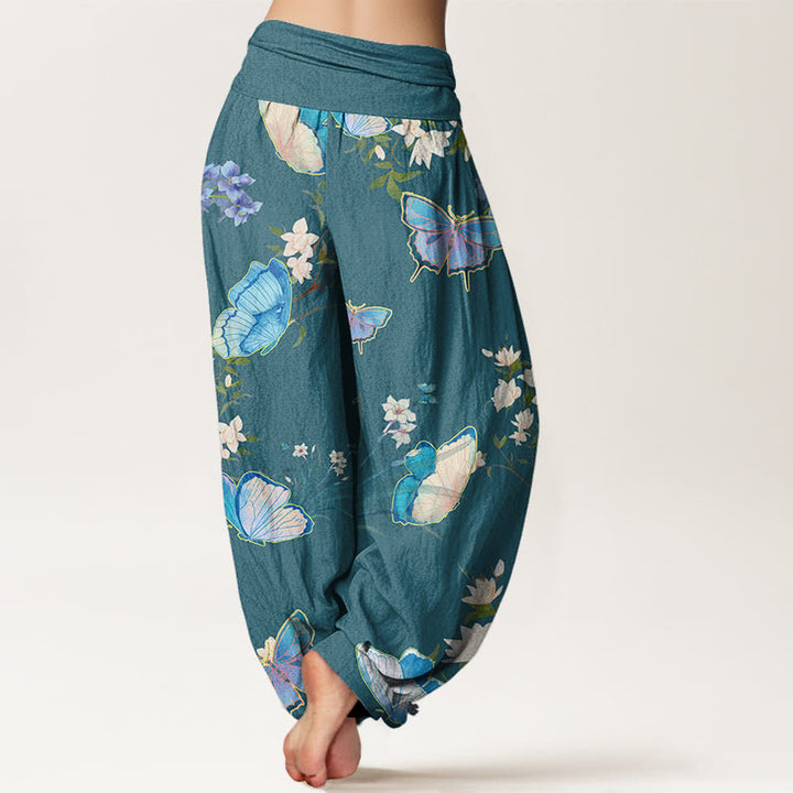 Buddha Stones Casual Butterfly And Flower Pattern Women's Elastic Waist Harem Pants - image 7