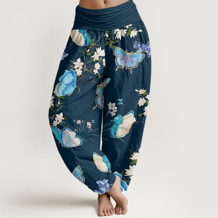 Buddha Stones Casual Butterfly And Flower Pattern Women's Elastic Waist Harem Pants - MidnightBlue - US22，UK/AU26，EU54 (6XL) - image 8