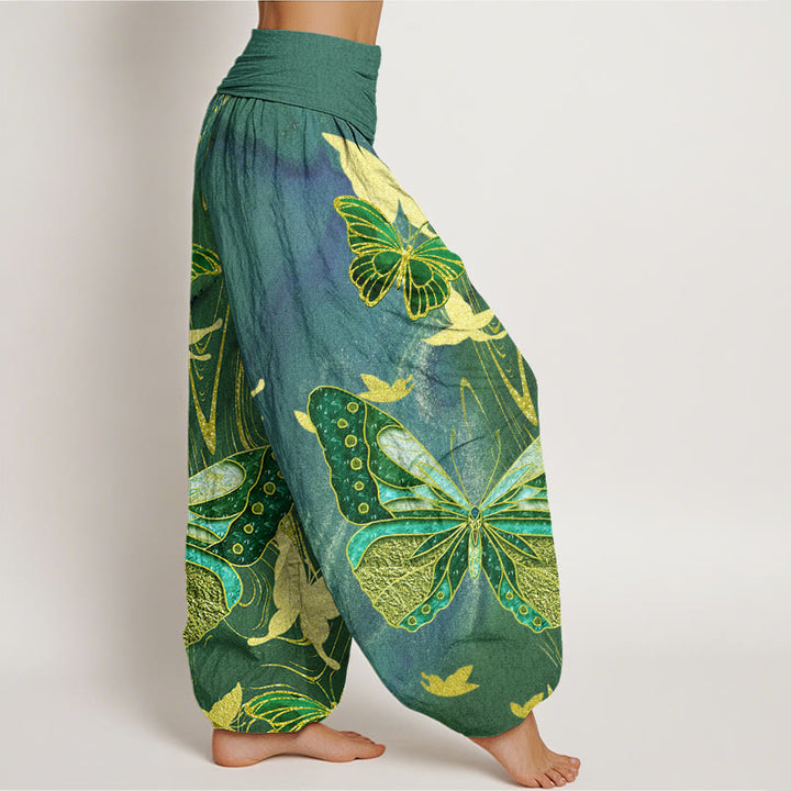 Buddha Stones Casual Butterfly Gold Line Pattern Women's Elastic Waist Harem Pants - image 6