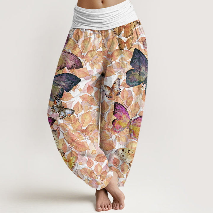 Buddha Stones Casual Vivid Butterfly Dead Leaves Pattern Women's Elastic Waist Harem Pants - White - US22，UK/AU26，EU54 (6XL) - image 5