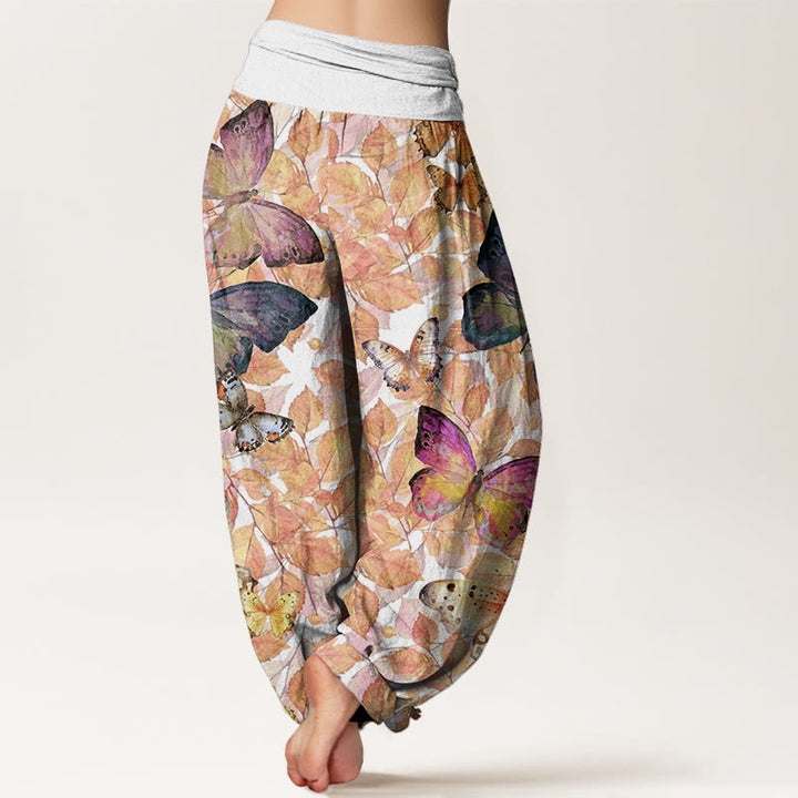 Buddha Stones Casual Vivid Butterfly Dead Leaves Pattern Women's Elastic Waist Harem Pants - image 7