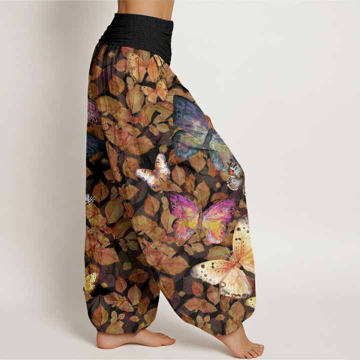 Buddha Stones Casual Vivid Butterfly Dead Leaves Pattern Women's Elastic Waist Harem Pants - image 9