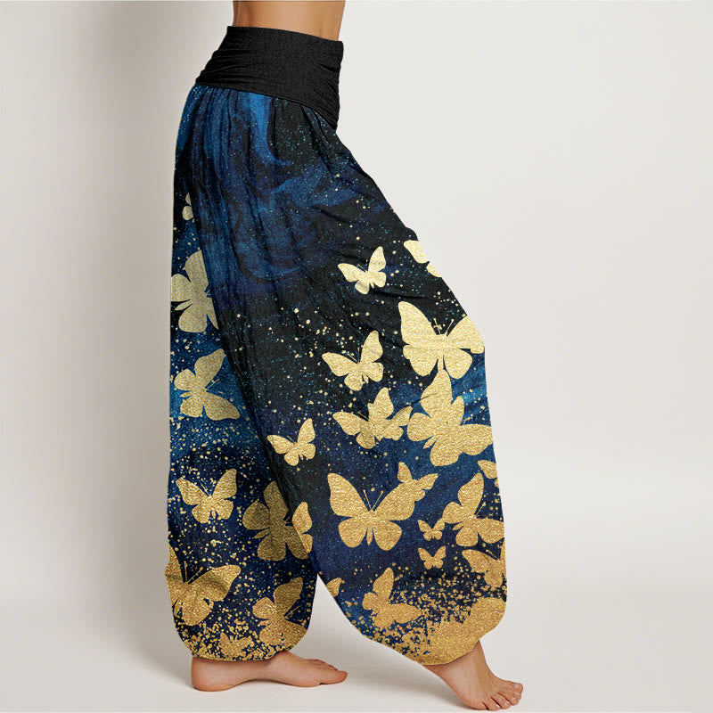 Buddha Stones Casual Golden Butterfly Pattern Women's Elastic Waist Harem Pants - image 2
