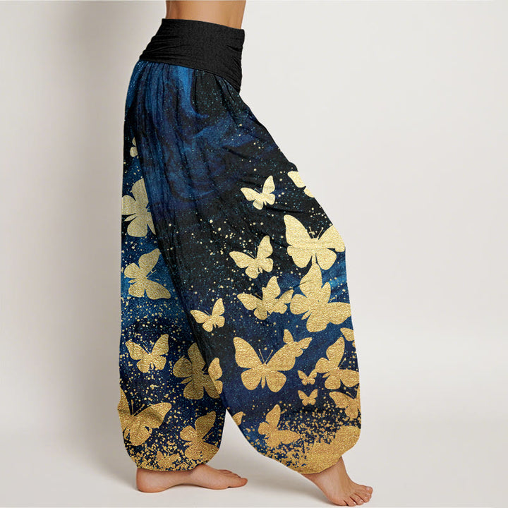 Buddha Stones Casual Golden Butterfly Pattern Women's Elastic Waist Harem Pants - image 2