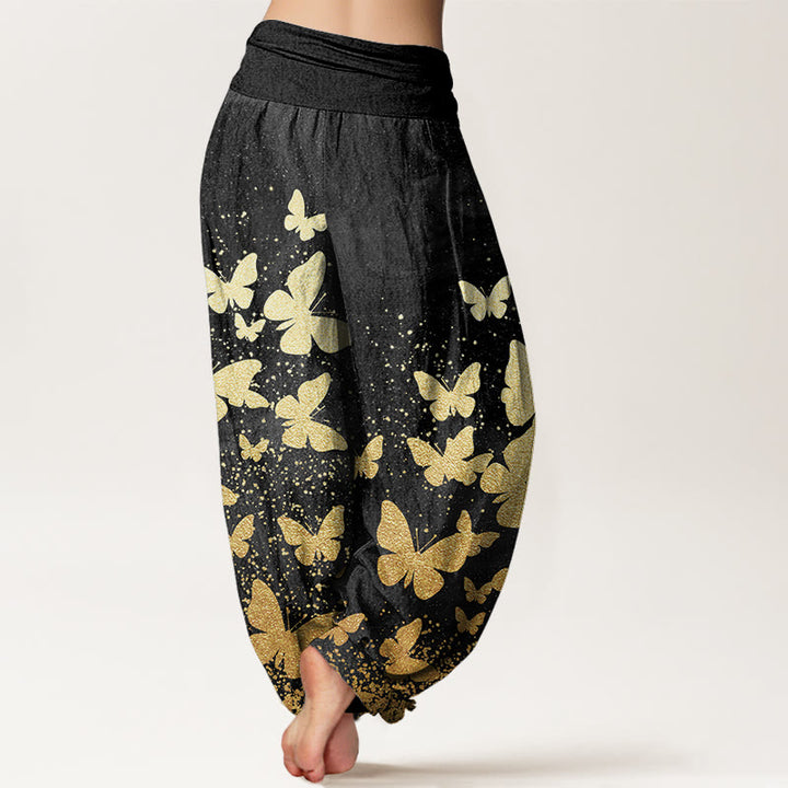 Buddha Stones Casual Golden Butterfly Pattern Women's Elastic Waist Harem Pants - image 10