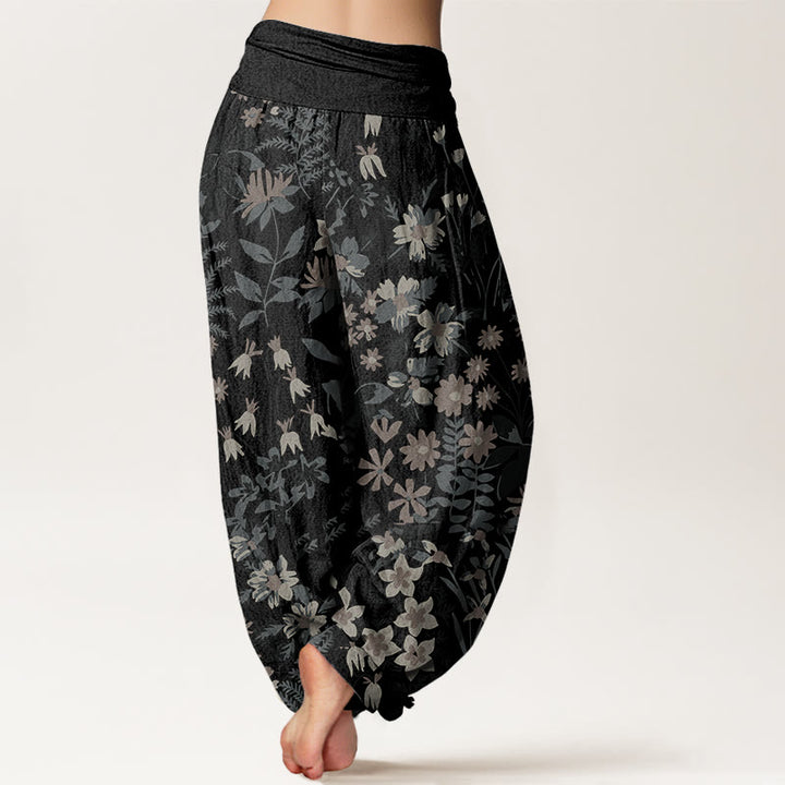 Buddha Stones Casual Daisy Flowers Leaves Design Women's Elastic Waist Harem Pants