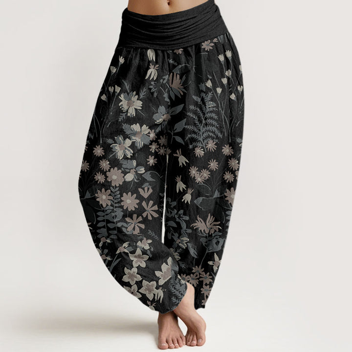 Buddha Stones Casual Daisy Flowers Leaves Design Women's Elastic Waist Harem Pants - Black - US22，UK/AU26，EU54 (6XL) - image 5