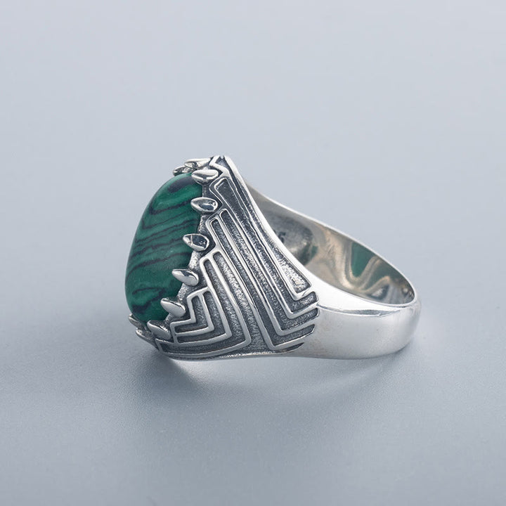 Buddha Stones Oval Vintage 925 Sterling Silver Malachite Bead Calmness Ring - image 3