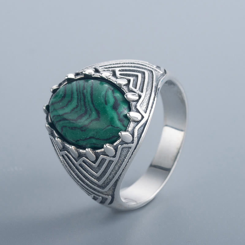 Buddha Stones Oval Vintage 925 Sterling Silver Malachite Bead Calmness Ring - Malachite (Anti-Anxiety ♥ Protection) - image 0
