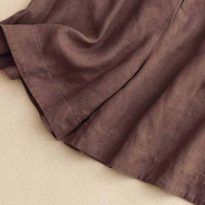 Buddha Stones Summer Casual Solid Color Zipper Button Acrylic Fiber Frog Button Women's Shorts With Pockets - image 5