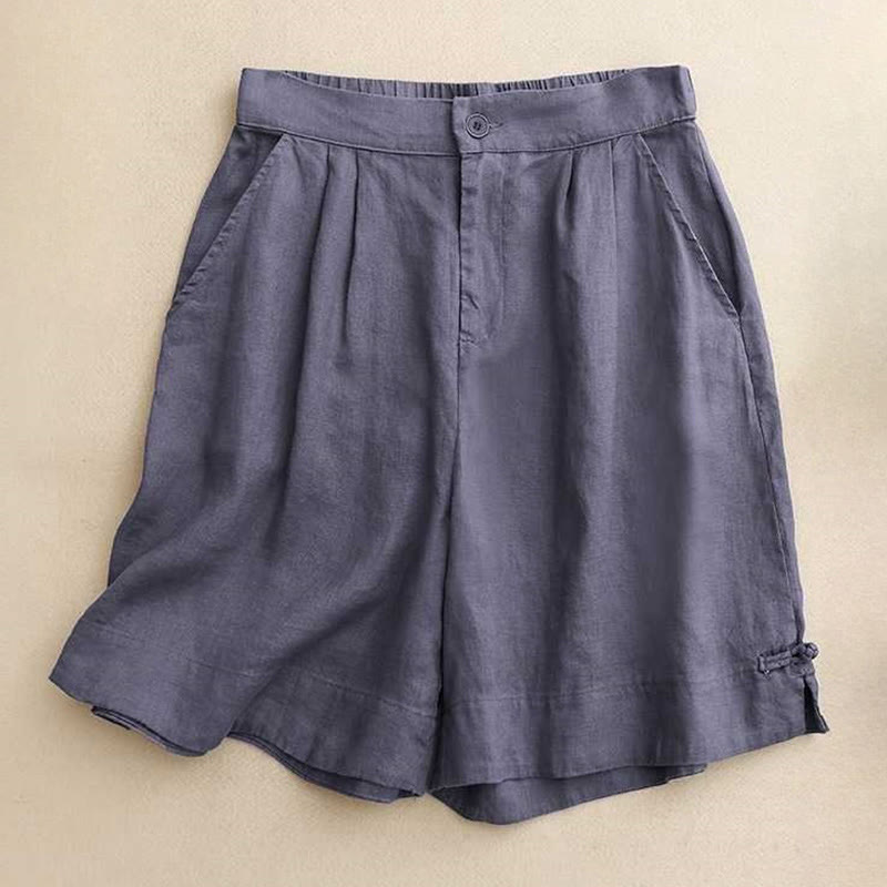 Buddha Stones Summer Casual Solid Color Zipper Button Frog Button Women's Shorts With Pockets - SteelBlue - US12，UK/AU16，EU44 (2XL) - image 6