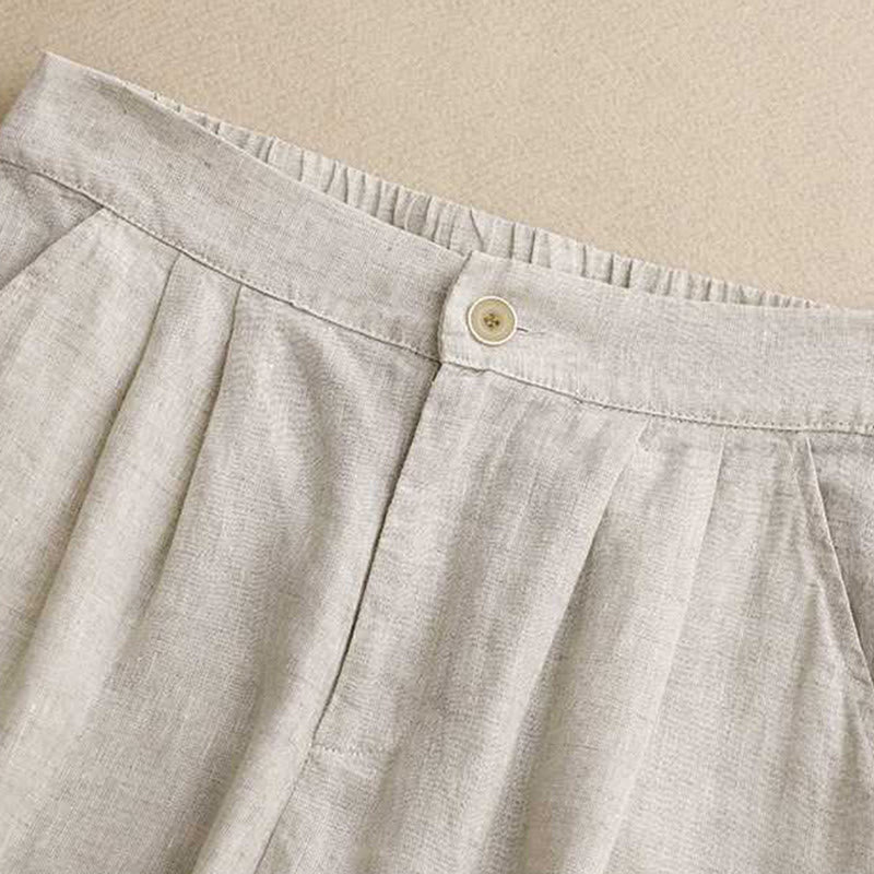 Buddha Stones Summer Casual Solid Color Zipper Button Acrylic Fiber Frog Button Women's Shorts With Pockets - image 14