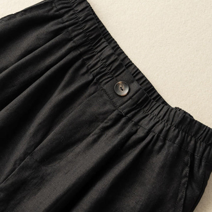 Buddha Stones Summer Casual Plain Zipper Button Cotton Linen Women's Shorts With Pockets - image 13