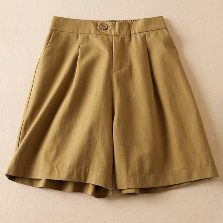 Buddha Stones Summer Casual Plain Cotton Linen Zipper Button Women's Shorts With Pockets - Goldenrod - US12，UK/AU16，EU44 (3XL) - image 0