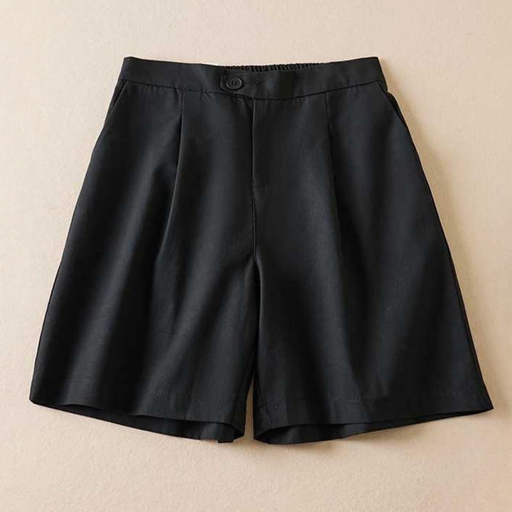 Buddha Stones Summer Casual Plain Cotton Linen Zipper Button Women's Shorts With Pockets - Black - US12，UK/AU16，EU44 (3XL) - image 7