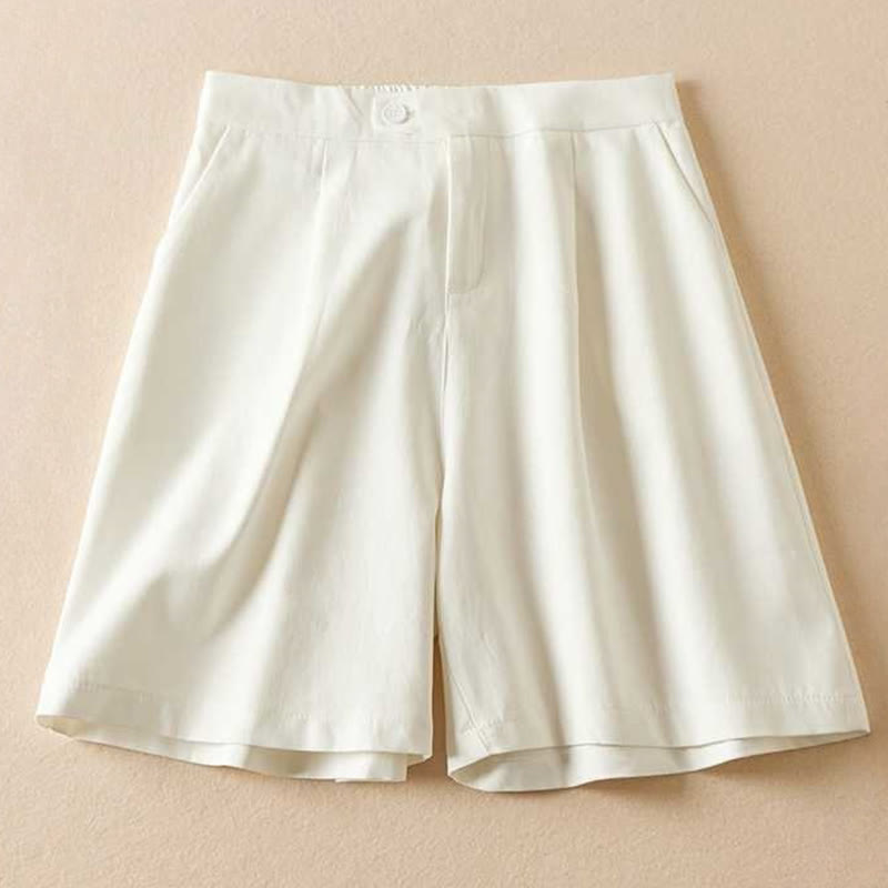 Buddha Stones Summer Casual Plain Cotton Linen Zipper Button Women's Shorts With Pockets - Snow - US12，UK/AU16，EU44 (3XL) - image 13
