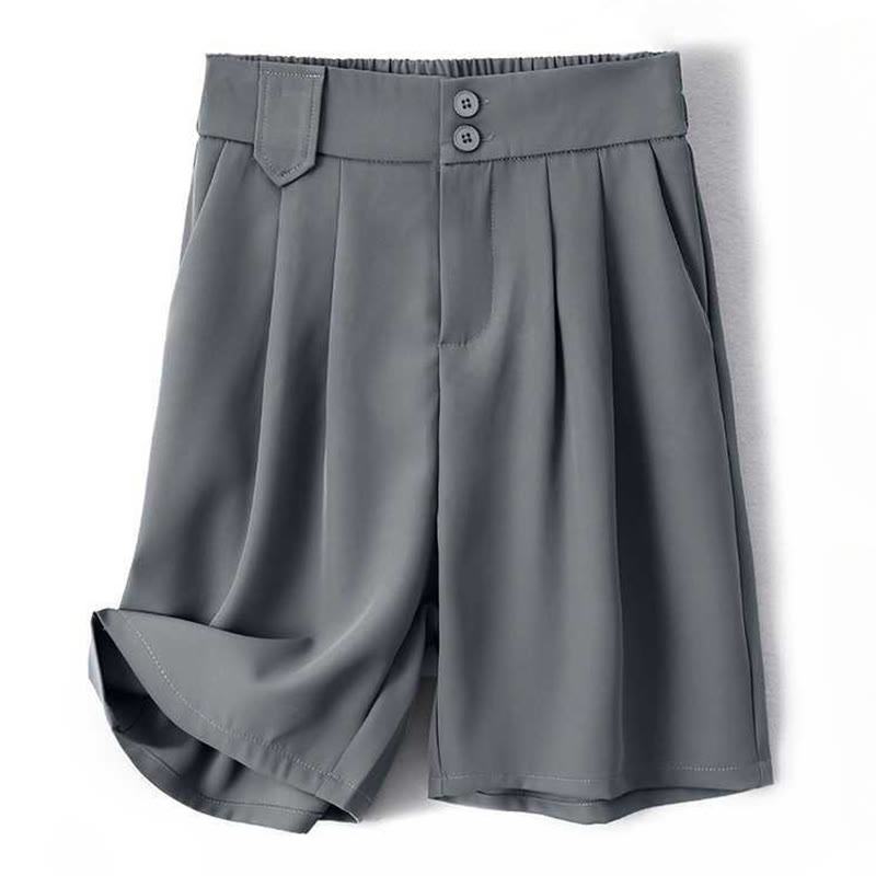 Buddha Stones Summer Casual Zipper Button Loose Plain Cotton Linen Women's Shorts With Pockets - LightSlateGray - US8-10，UK/AU12-14，EU40-42 (2XL) - image 0