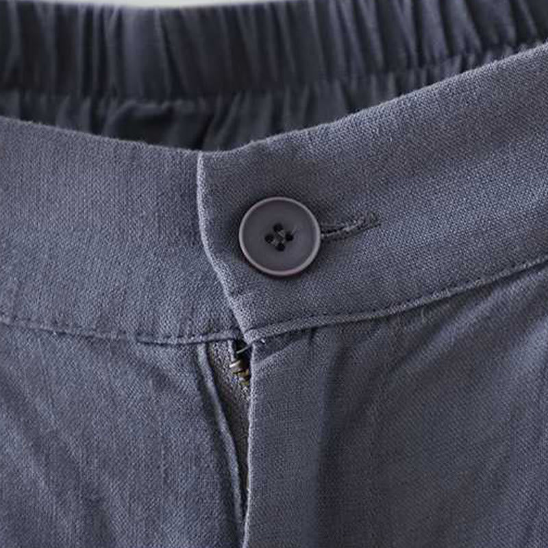 Buddha Stones Summer Casual Solid Color Frog Button Zipper Button Acrylic Fiber Women's Shorts With Pockets - image 2