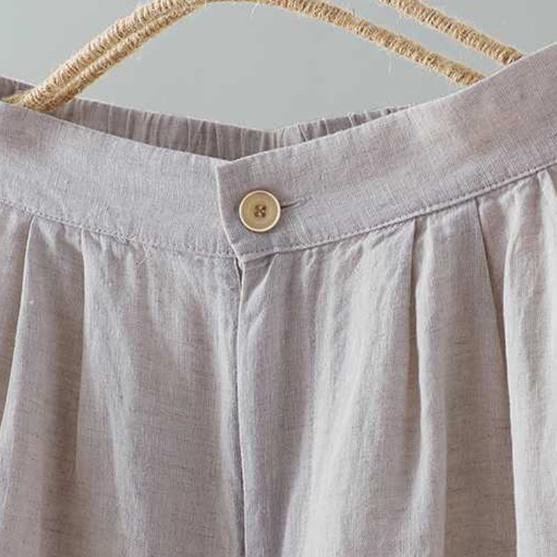 Buddha Stones Summer Casual Solid Color Frog Button Zipper Button Acrylic Fiber Women's Shorts With Pockets - image 8