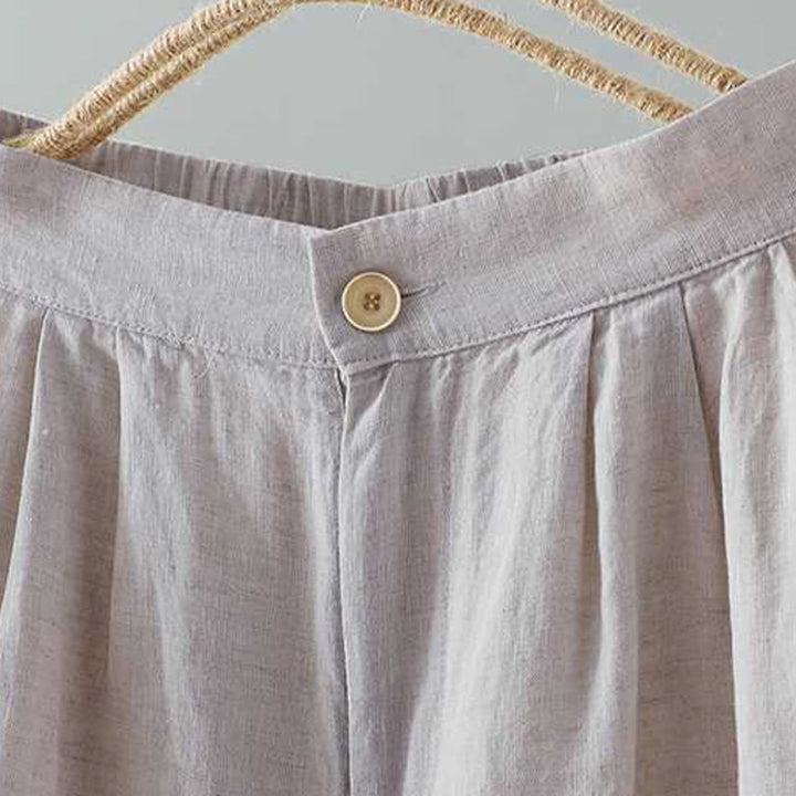 Buddha Stones Summer Casual Solid Color Frog Button Zipper Button Acrylic Fiber Women's Shorts With Pockets - image 8