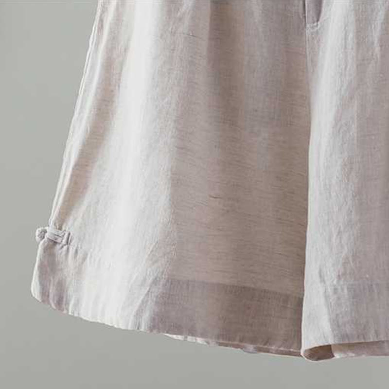 Buddha Stones Summer Casual Solid Color Frog Button Zipper Button Acrylic Fiber Women's Shorts With Pockets - image 7