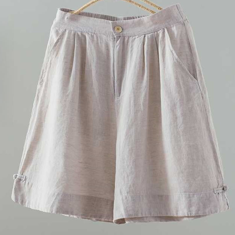 Buddha Stones Summer Casual Solid Color Frog Button Zipper Button Acrylic Fiber Women's Shorts With Pockets - Seashell - US12，UK/AU16，EU44 (2XL) - image 6