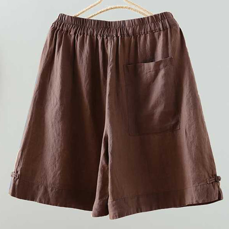 Buddha Stones Summer Casual Solid Color Frog Button Zipper Button Acrylic Fiber Women's Shorts With Pockets - image 12