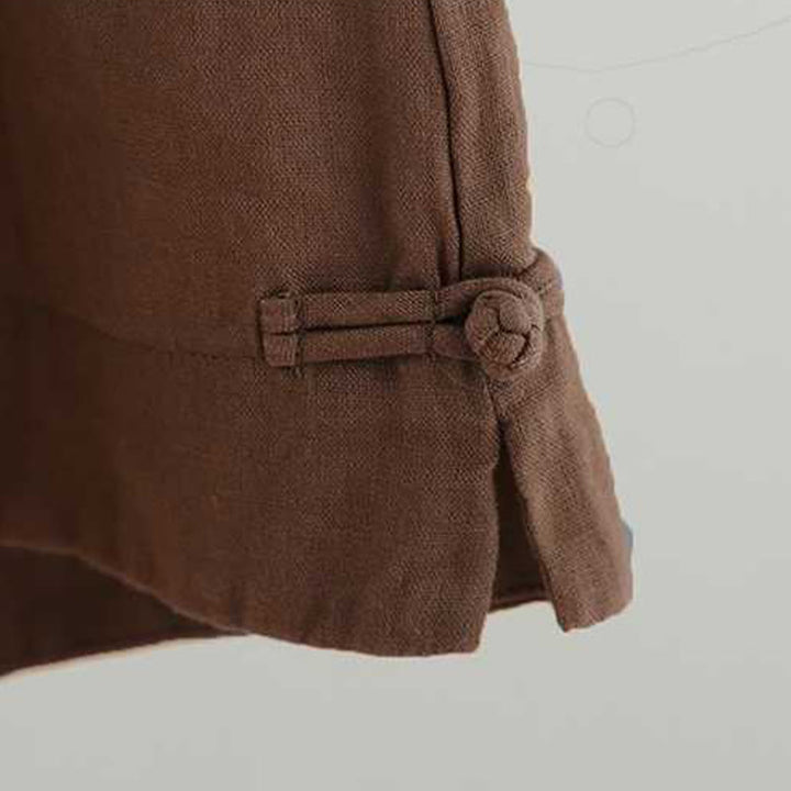 Buddha Stones Summer Casual Solid Color Frog Button Zipper Button Acrylic Fiber Women's Shorts With Pockets - image 17