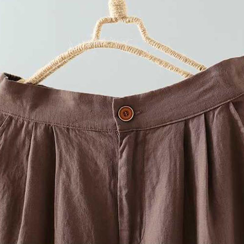 Buddha Stones Summer Casual Solid Color Frog Button Zipper Button Acrylic Fiber Women's Shorts With Pockets - image 13