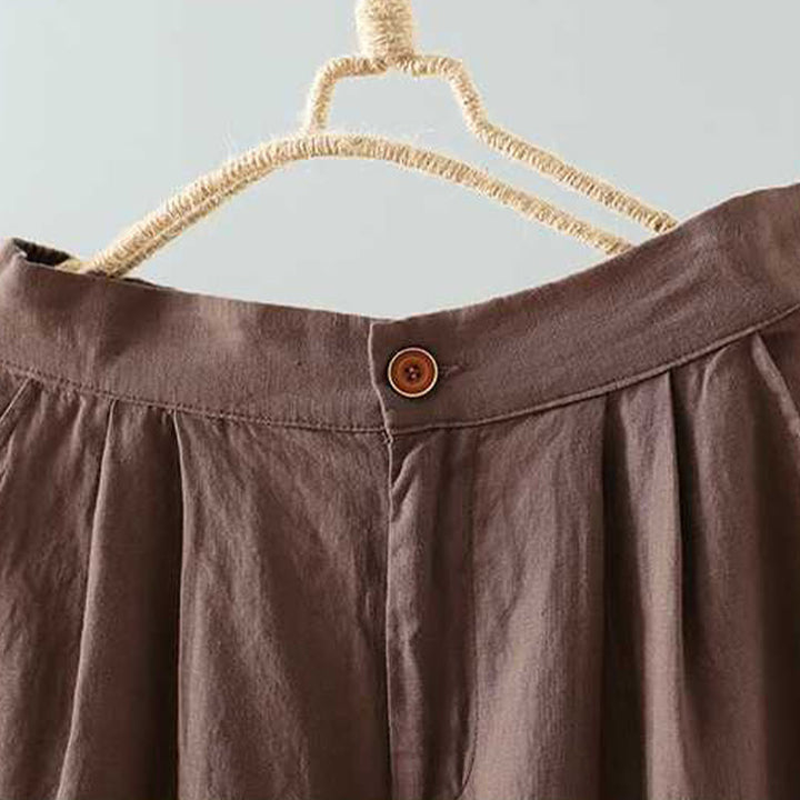 Buddha Stones Summer Casual Solid Color Frog Button Zipper Button Acrylic Fiber Women's Shorts With Pockets - image 13