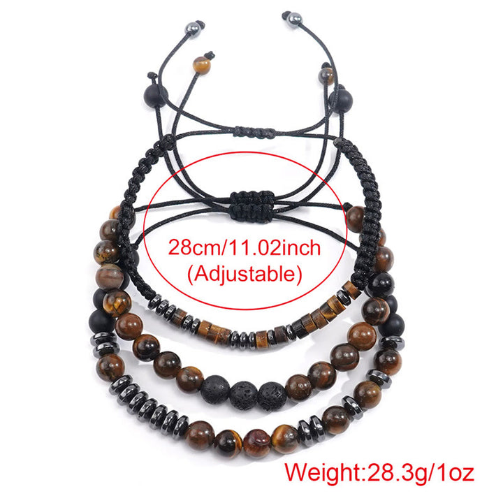 Buddha Stones 3Pcs Tiger Eye Lava Rock Protection Bracelet Set - image 10