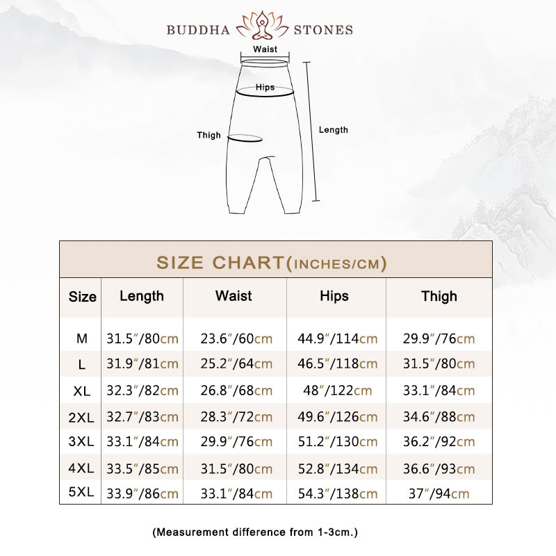 Buddha Stones Flowers Leaves Brown Blue Painting Print Cotton Men's Long Cropped Harem Pants With Pockets - image 12