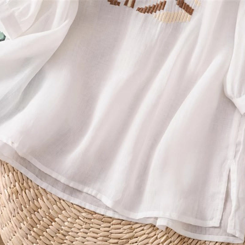 Buddha Stones Casual Symmetrical Embroidery Women's Crew Neck Design Half Sleeve Spandex T-shirt - image 5