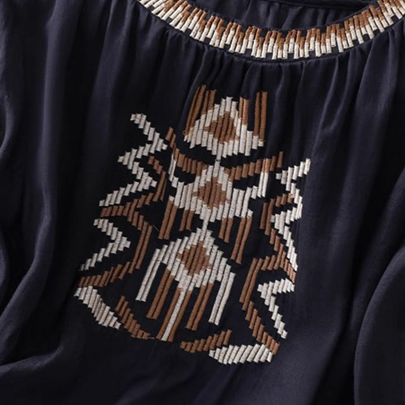 Buddha Stones Casual Symmetrical Embroidery Women's Crew Neck Design Half Sleeve Spandex T-shirt - image 12