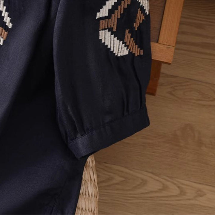 Buddha Stones Casual Symmetrical Embroidery Women's Crew Neck Design Half Sleeve Spandex T-shirt - image 10