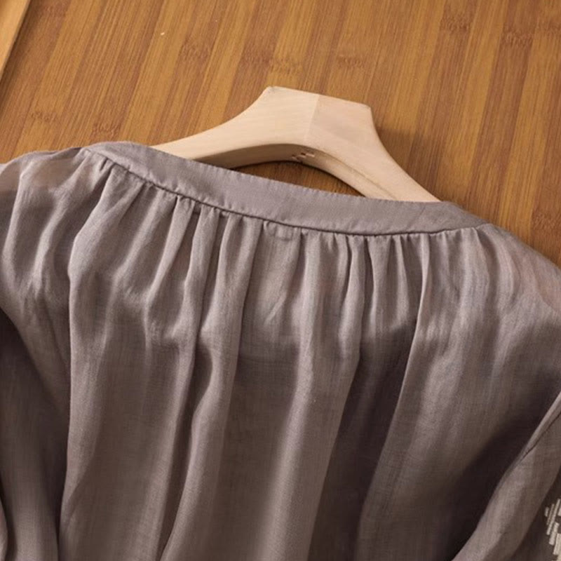 Buddha Stones Casual Symmetrical Embroidery Women's Crew Neck Design Half Sleeve Spandex T-shirt - image 17