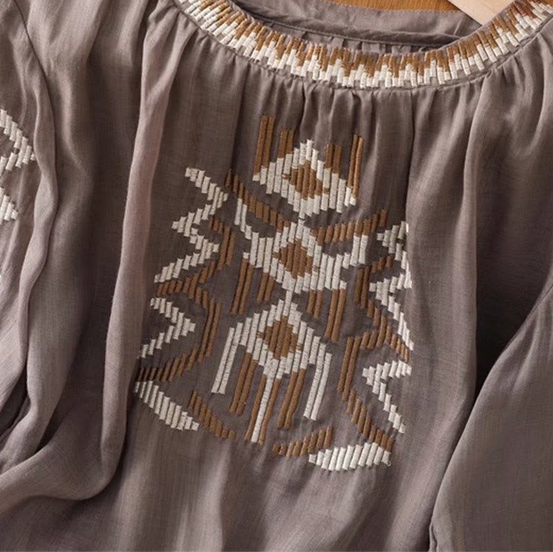 Buddha Stones Casual Symmetrical Embroidery Women's Crew Neck Design Half Sleeve Spandex T-shirt - image 16