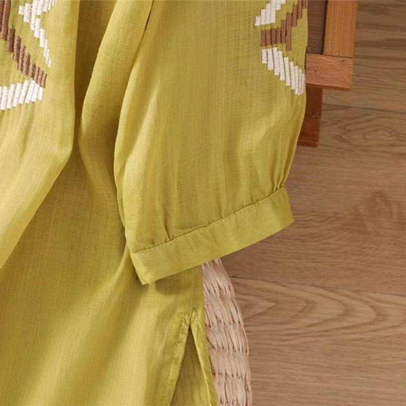 Buddha Stones Casual Symmetrical Embroidery Women's Crew Neck Design Half Sleeve Spandex T-shirt - image 28