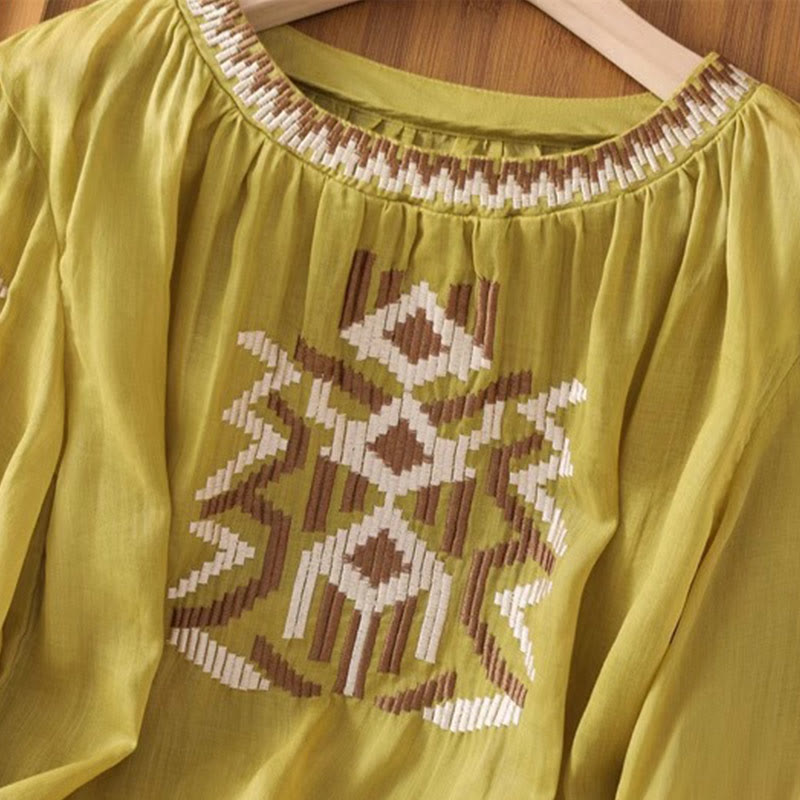 Buddha Stones Casual Symmetrical Embroidery Women's Crew Neck Design Half Sleeve Spandex T-shirt - image 31