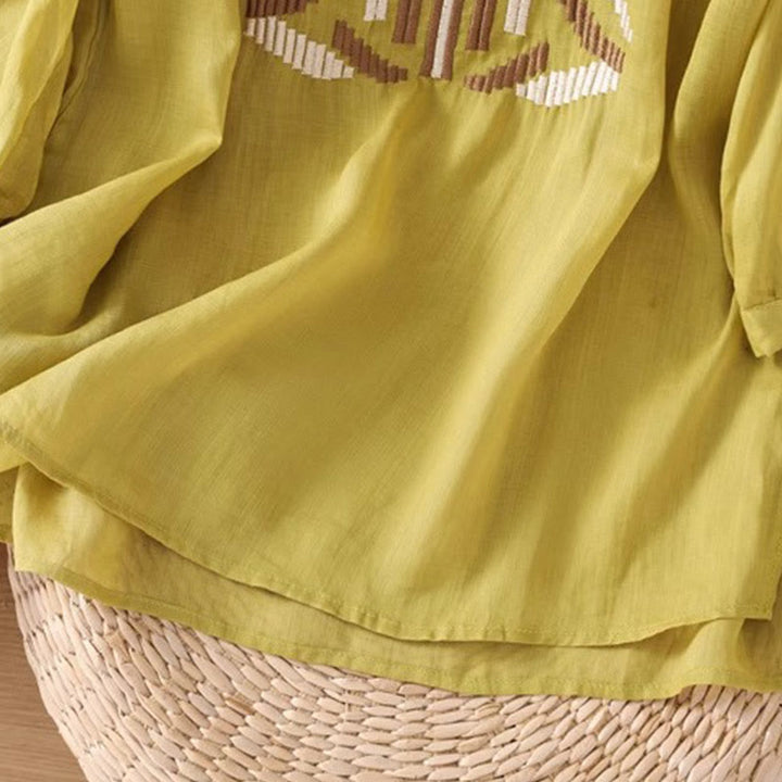 Buddha Stones Casual Symmetrical Embroidery Women's Crew Neck Design Half Sleeve Spandex T-shirt - image 29