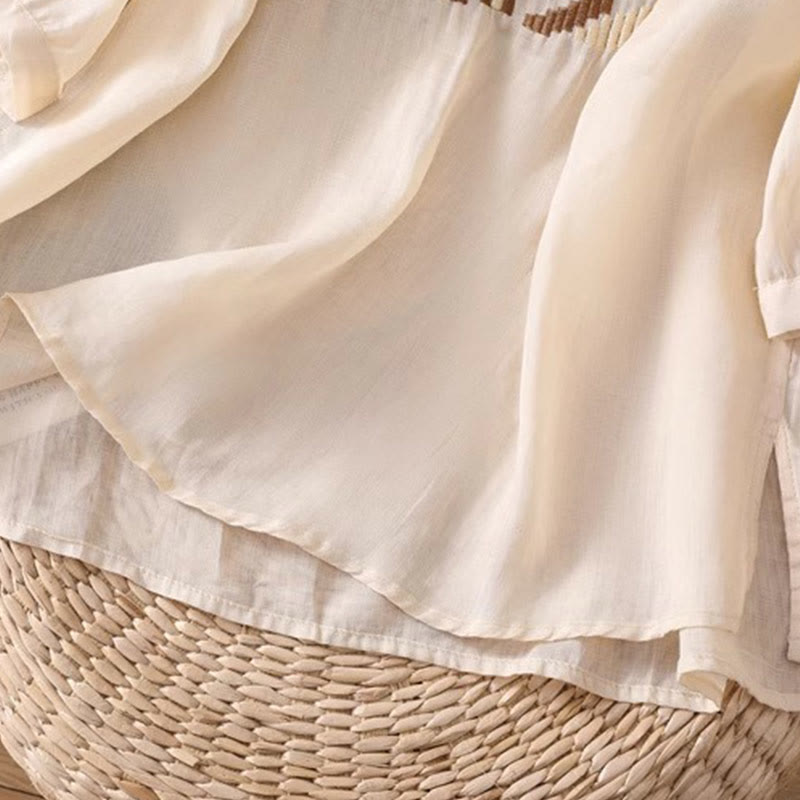 Buddha Stones Casual Symmetrical Embroidery Women's Crew Neck Design Half Sleeve Spandex T-shirt - image 39