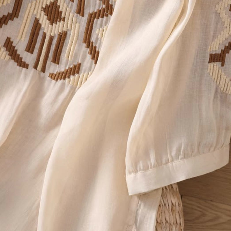 Buddha Stones Casual Symmetrical Embroidery Women's Crew Neck Design Half Sleeve Spandex T-shirt - image 37