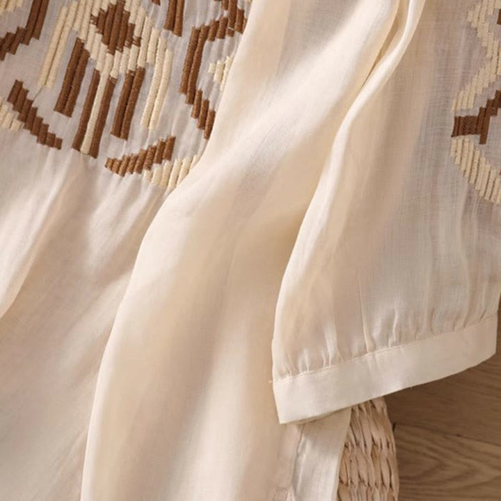 Buddha Stones Casual Symmetrical Embroidery Women's Crew Neck Design Half Sleeve Spandex T-shirt - image 37