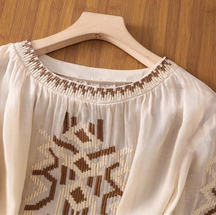 Buddha Stones Casual Symmetrical Embroidery Women's Crew Neck Design Half Sleeve Spandex T-shirt - image 35