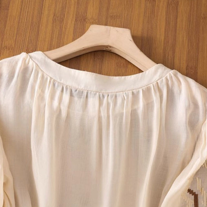 Buddha Stones Casual Symmetrical Embroidery Women's Crew Neck Design Half Sleeve Spandex T-shirt - image 36