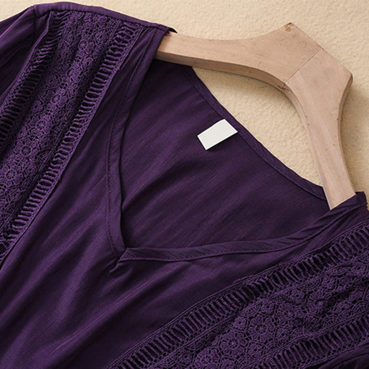 Buddha Stones Summer Solid Color Long Lantern Sleeve Drawstring Cotton Linen Women's Maxi Dress With Pockets - image 19